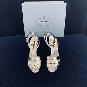 Prada  Silver Ankle Strap Sandals